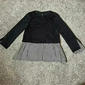 Zara Basic Collection- Top Mixed Media Blouse -striped Black And White Small